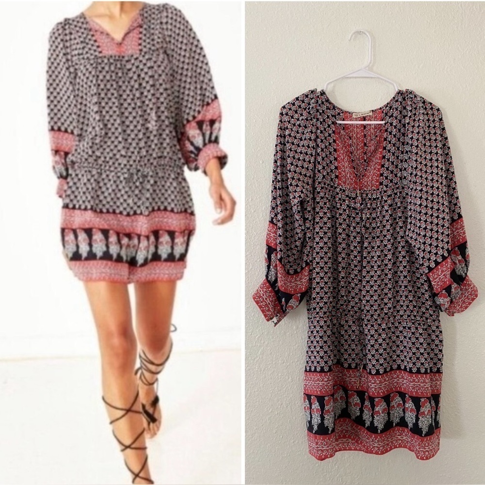 Ulla Johnson Black/orange Bazaar Silk Dress in Light Indian Floral 8/M